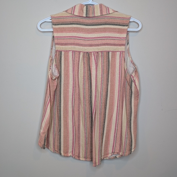Maurices 0X Striped Pink Beige Tan 1/4 Button Collared Tank Top Blouse - Picture 3 of 8